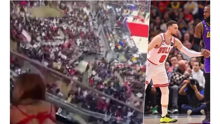 Una modelo stripper realiza un baile mientras al fondo se juega un partido de la NBA