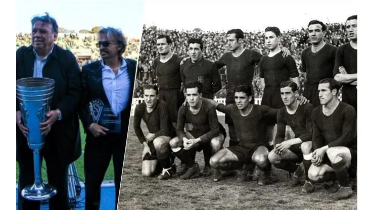 Wanderers celebra su Liga Porteña y al lado el Barcelona de 1937
