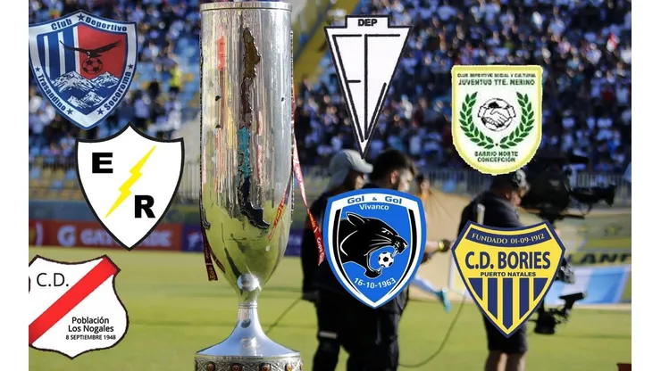 Los escudos de Trasandino Socoroma, Eléctricos Refinería, Población Nogales, Ferroviario Comercial, Teniente Merino, Gol y Gol y Bories, algunos de los exóticos equipos de la Copa Chile 2023.