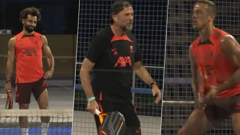 Salah, Klopp y Thiago jugando pádel