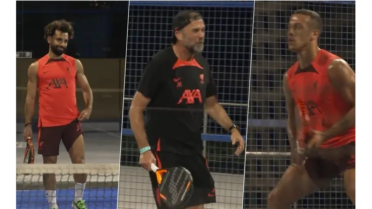 Salah, Klopp y Thiago jugando pádel