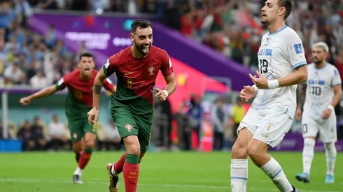 Bruno Fernandes celebra el gol de Portugal