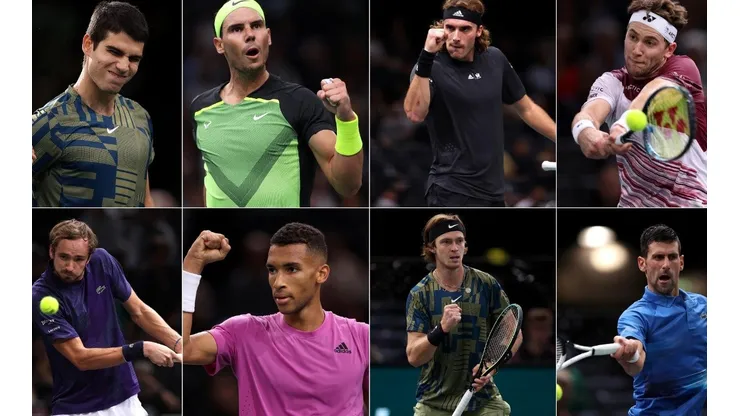 Carlos Alcaraz, Rafael Nadal, Stefanos Tsitsipas, Casper Ruud, Daniil Medvedev, Felix Auger-Aliassime, Andrey Rublev y Novak Djokovic