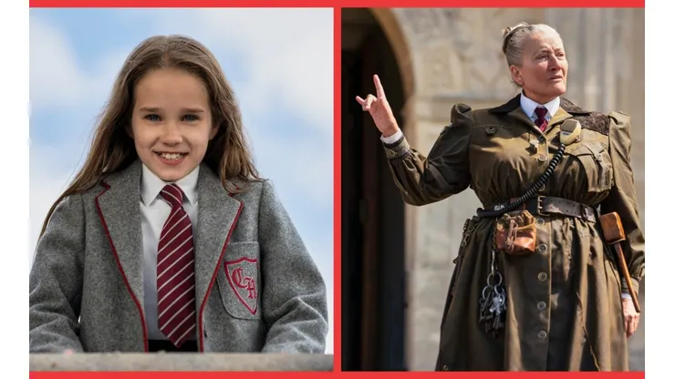 Alisha Weir como Matilda y Emma Thompson como la Señorita Tronchatoro.
