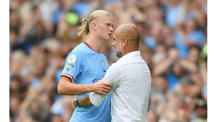 Haaland celebra junto a Guardiola
