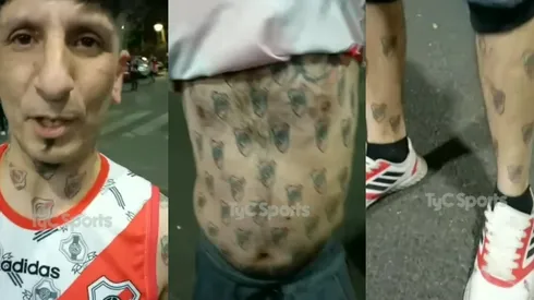 El hincha de River luce orgulloso sus 257 tatuajes de River Plate
