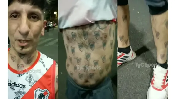 El hincha de River luce orgulloso sus 257 tatuajes de River Plate