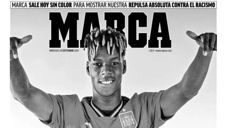 Diario Marca, blanco y negro en todas sus páginas contra el racismo.
