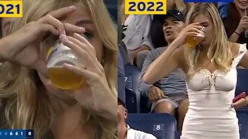 Mujer se toma chela al seco en el US Open