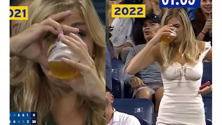 Mujer se toma chela al seco en el US Open