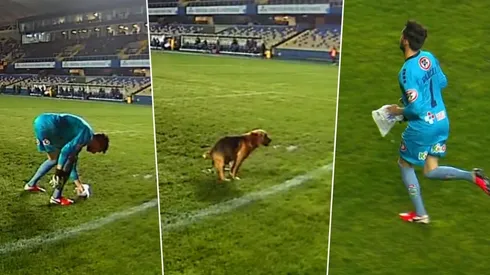 Perrito dejó un regalo en el arco en pleno partido de Fernández Vial ante U de Conce.