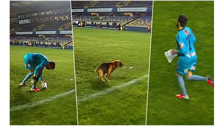 Perrito dejó un regalo en el arco en pleno partido de Fernández Vial ante U de Conce.