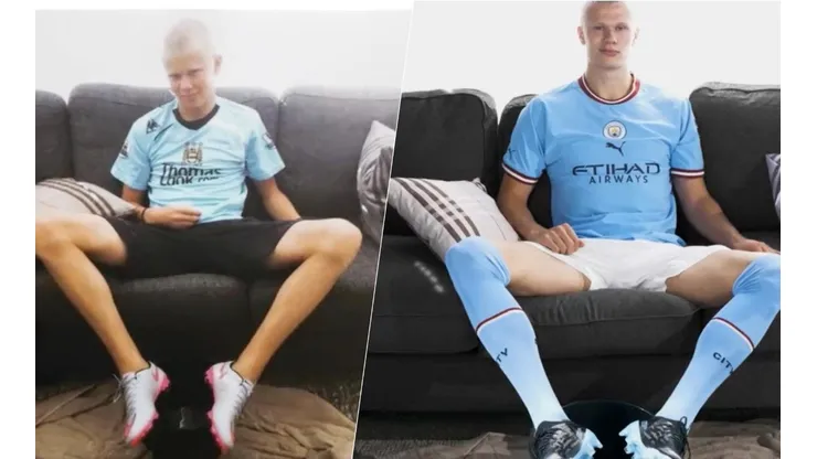 Erling Haaland imitó su foto de niño con la camiseta del Manchester City