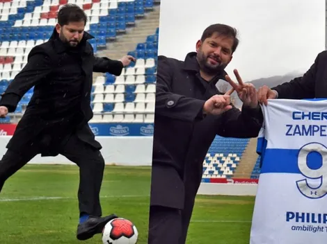 Presidente Boric visita San Carlos y se lleva la camiseta de Zampedri