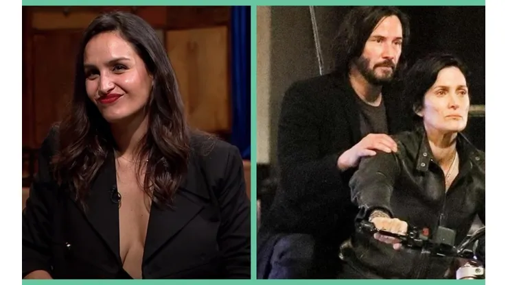Fernanda Urrejola y quienes habrían sido sus compañeros de elenco en Matrix 4, Keanu Reeves y Carrie Ann-Moss.
