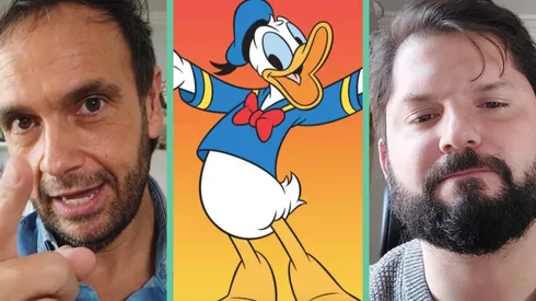 Rodrigo Sepúlveda, el Pato Donald y el candidato presidencial Gabriel Boric.