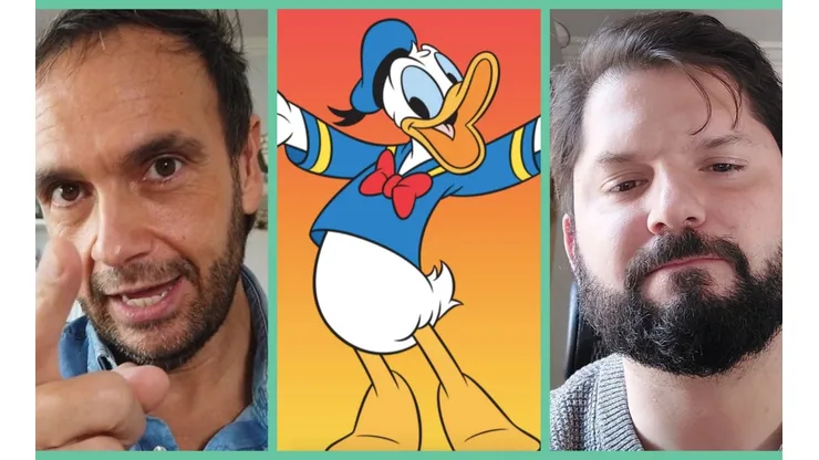 Rodrigo Sepúlveda, el Pato Donald y el candidato presidencial Gabriel Boric.