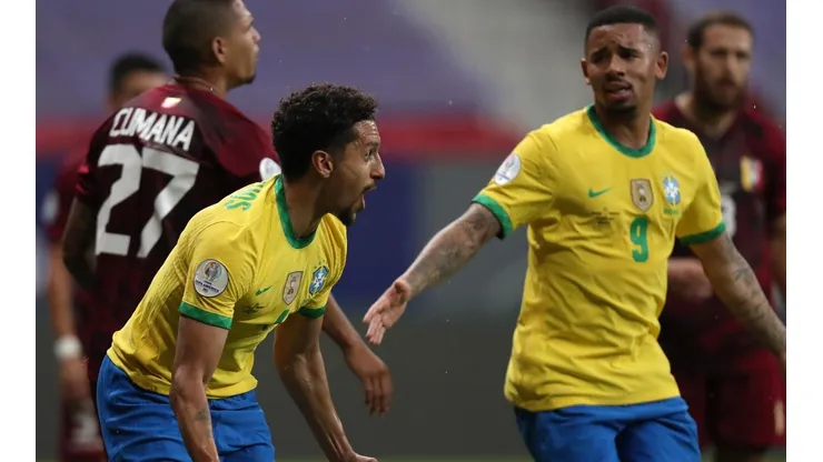 Marquinhos y Brasil festejan el 1-0 contra Venezuela en Copa América.