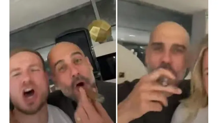 Pep Guardiola celebrando tras la obtención del título del City