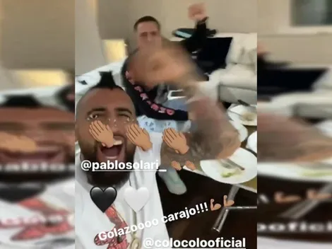Vidal festeja y grita con el alma el gol de Solari para Colo Colo