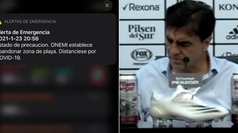 Gustavo Quinteros revisando su celular sin entender qué pasaba. Era la alarma de la Onemi.