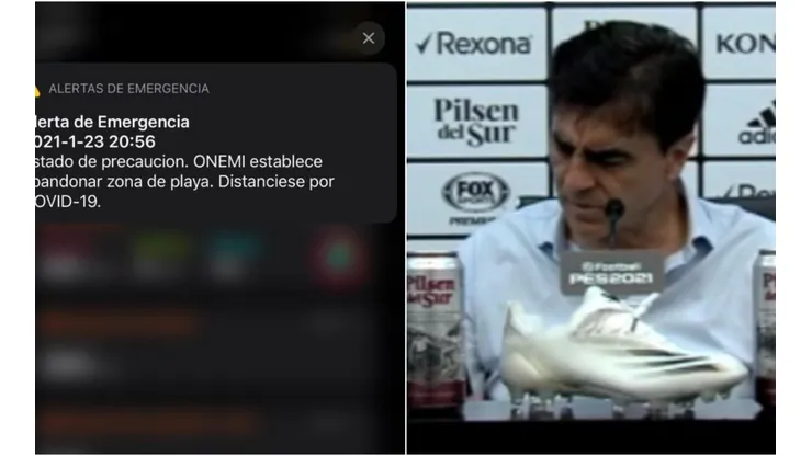 Gustavo Quinteros revisando su celular sin entender qué pasaba. Era la alarma de la Onemi.