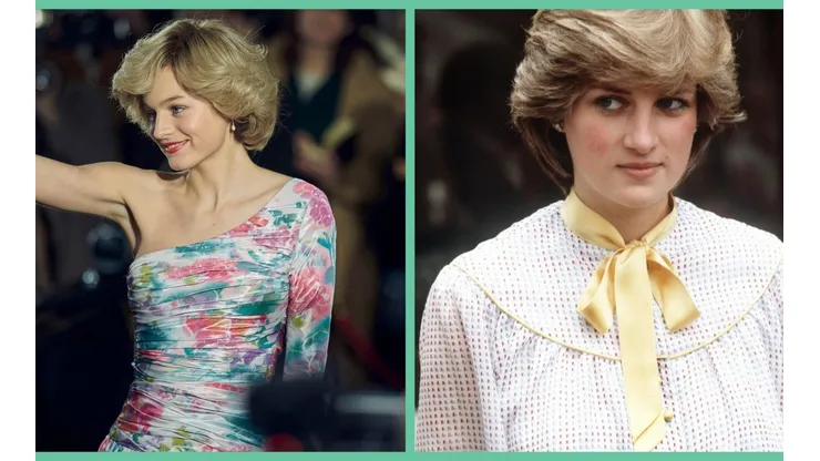 A la izquierda, Emma Corrin como Lady Di en "The Crown"; a la derecha, la princesa Diana real.