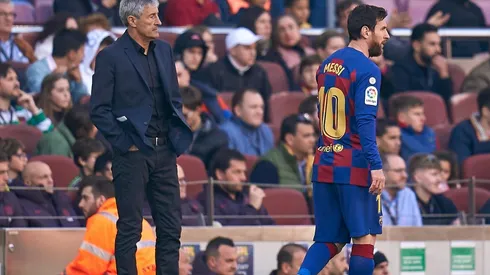 Quique Setién y Lionel Messi en el Barcelona