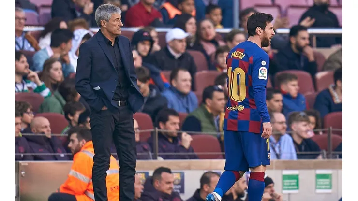Quique Setién y Lionel Messi en el Barcelona