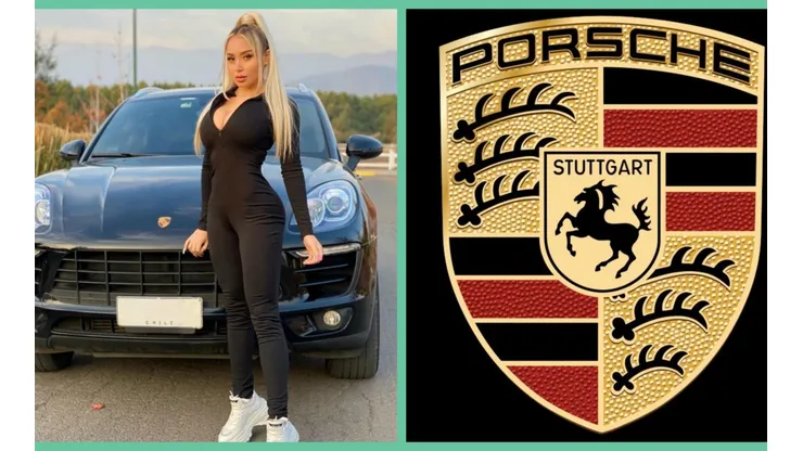 Daniella Chávez junto a su lujoso Porsche Macan negro.