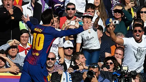 Messi festejando ante el Real Madrid