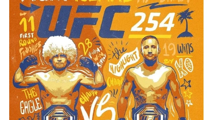 El campeón Khabib Nurmagomedov y el campeón interino Justin Gaethje son parte del estelar del UFC 254 en Emiratos Árabes Unidos.