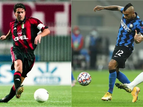 Costacurta le explica cómo marcar en el área a Arturo Vidal