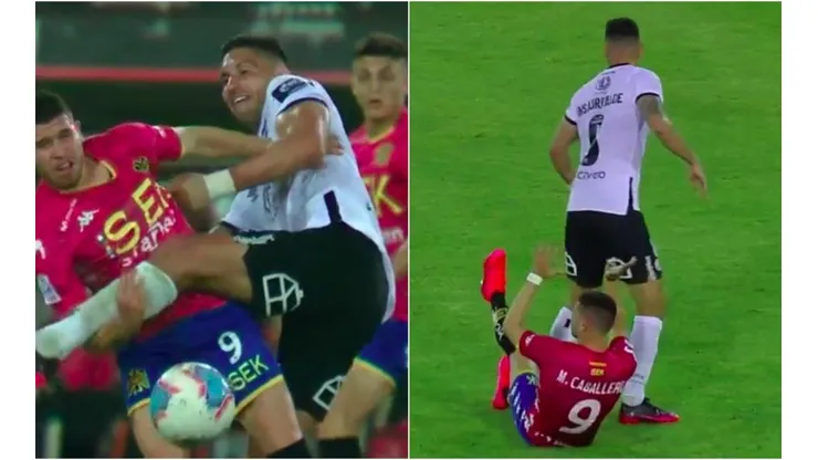 Insaurralde primero tumba a Caballero y luego le tira un pisotón que impactó el piso.