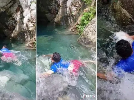 VIDEO | Hombre cae por una cascada mientras grababa un TikTok