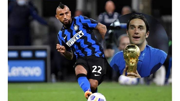 Luca Toni le tira ramos de flores a Arturo Vidal.