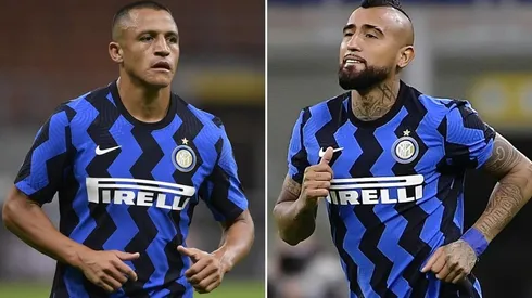 Alexis Sánchez y Arturo Vidal en su primer partido juntos en Inter de Milán.