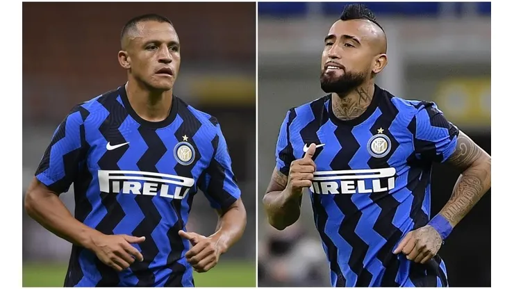 Alexis Sánchez y Arturo Vidal en su primer partido juntos en Inter de Milán.