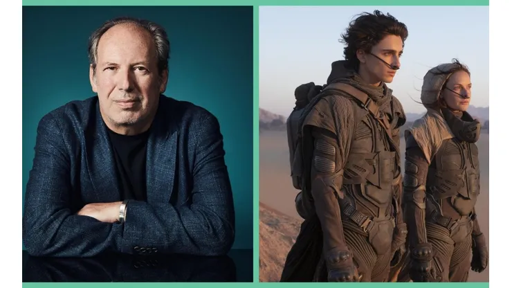 Hans Zimmer junto a una imagen de "Dune", con Timothée Chalamet y Rebecca Ferguson.