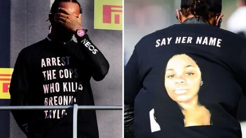 El piloto de Mercedes subió al podio con una polera pidiendo justicia por la muerte de Breonna Taylor.