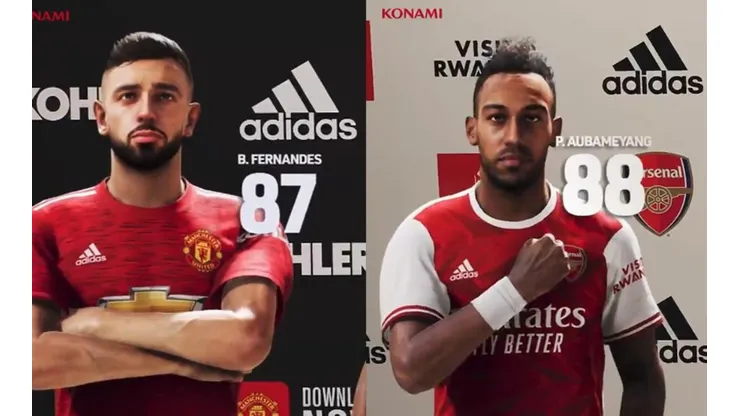 Konami revela las medias más importantes de Manchester United y Arsenal en PES 2021