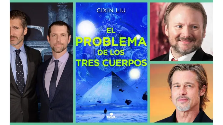 El libro en cuestión junto a los Productores de "Game of Thrones", director de "Star Wars" y Brad Pitt.