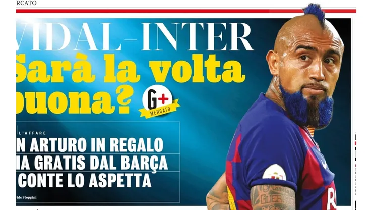 Barba y pelo nerazzurri muestra Arturo Vidal en la última edición de La Gazzetta dello Sport