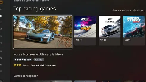 Aspecto del dashboard de Xbox Series X