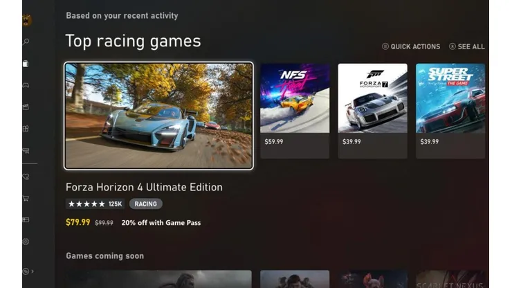 Aspecto del dashboard de Xbox Series X