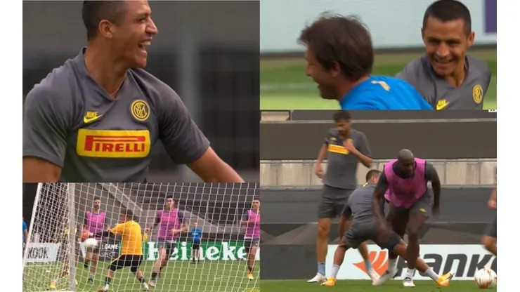 Alexis en la última práctica del Inter.