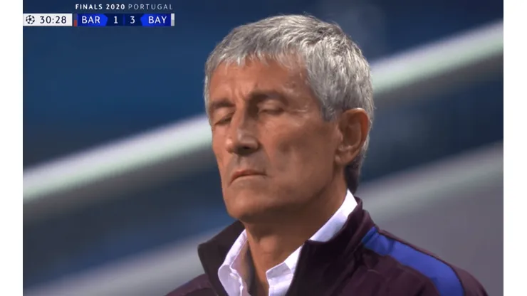 La cara de Setién ante el Bayern.