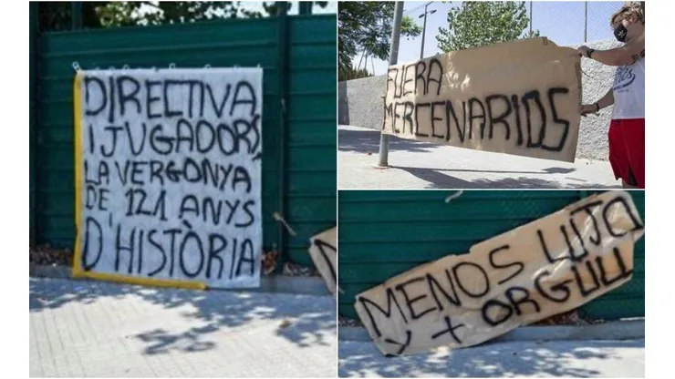 Pancartas en la Ciudad Deportiva del Barcelona