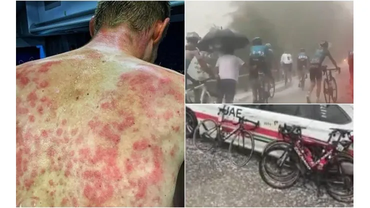 Los durísimos granizos golpearon las espaldas de los ciclistas.