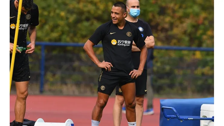Alexis en la práctica de este martes con el Inter.
